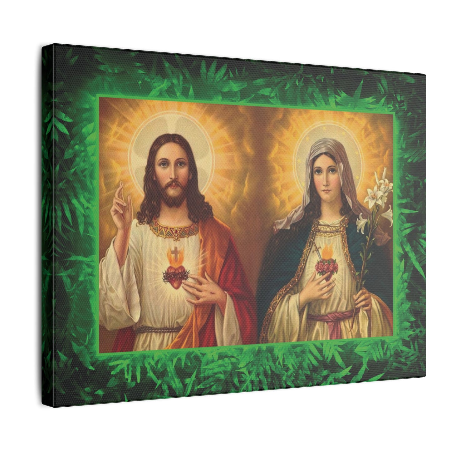 "Tropical Glow Jesus and Mary" Religious Canvas Artwork - Stretched Canvas Print / Byzantine Icons