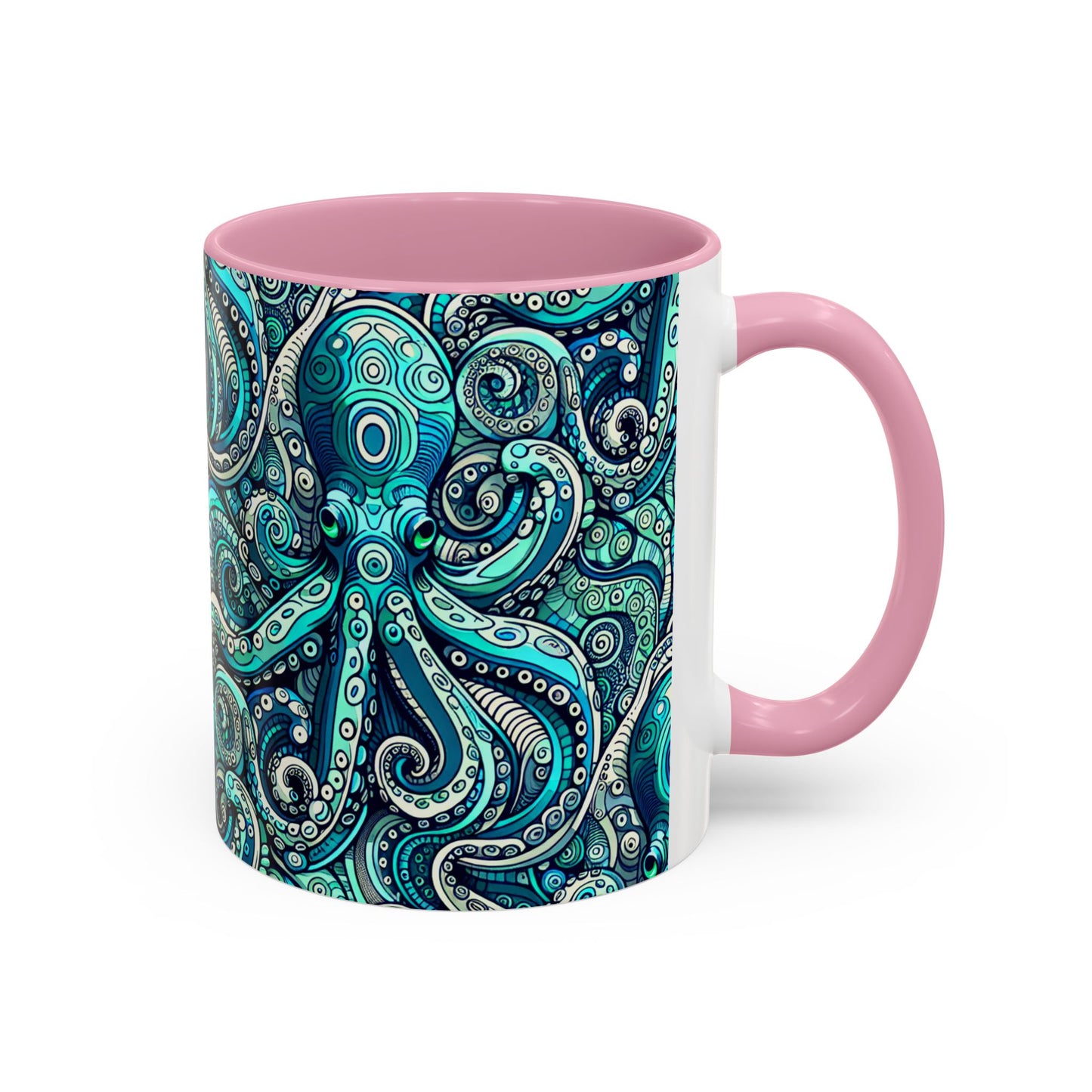 Accent Color Coffee Mug, Many Colors - 11oz & 15oz / Aqua Octopus