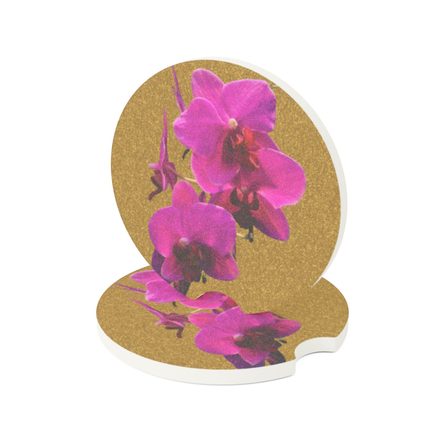 Soapstone Car Coaster - Purple Orchids, Gold