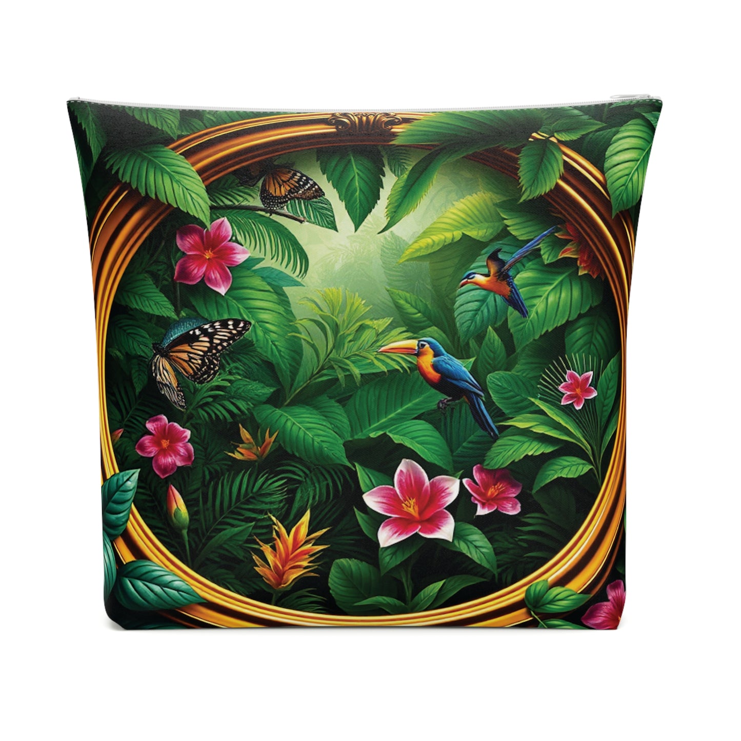 Tropical Cotton Cosmetic Bag - Makeup Pouch, 5 Sizes / Framed Rainforest