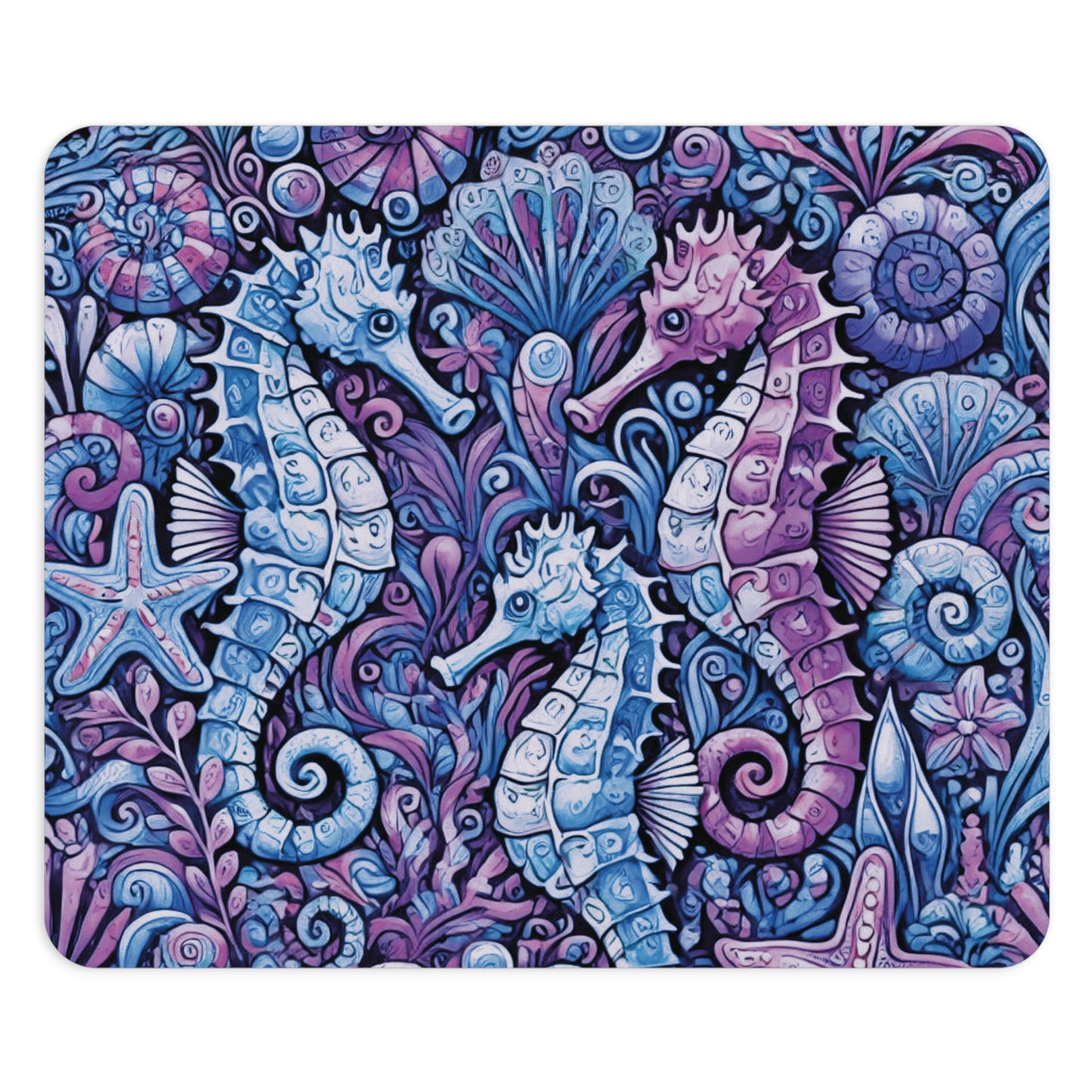 Tropical Mouse Pad, 2 Shapes - Beach Vibes for Home Office & Gamer / Seahorse Trio, Blue