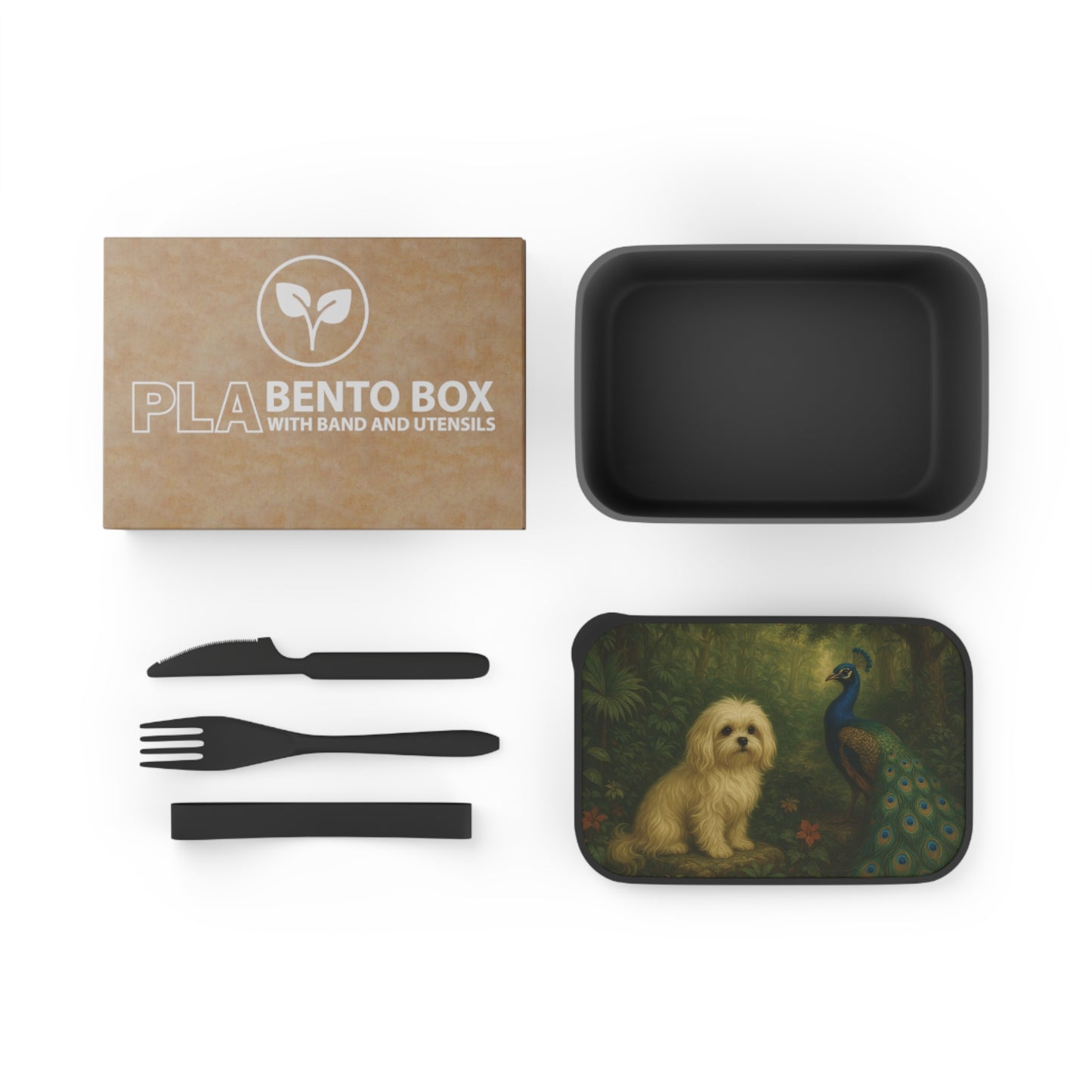 Bento Box with Utensils - Puppy Ariel and Peacock