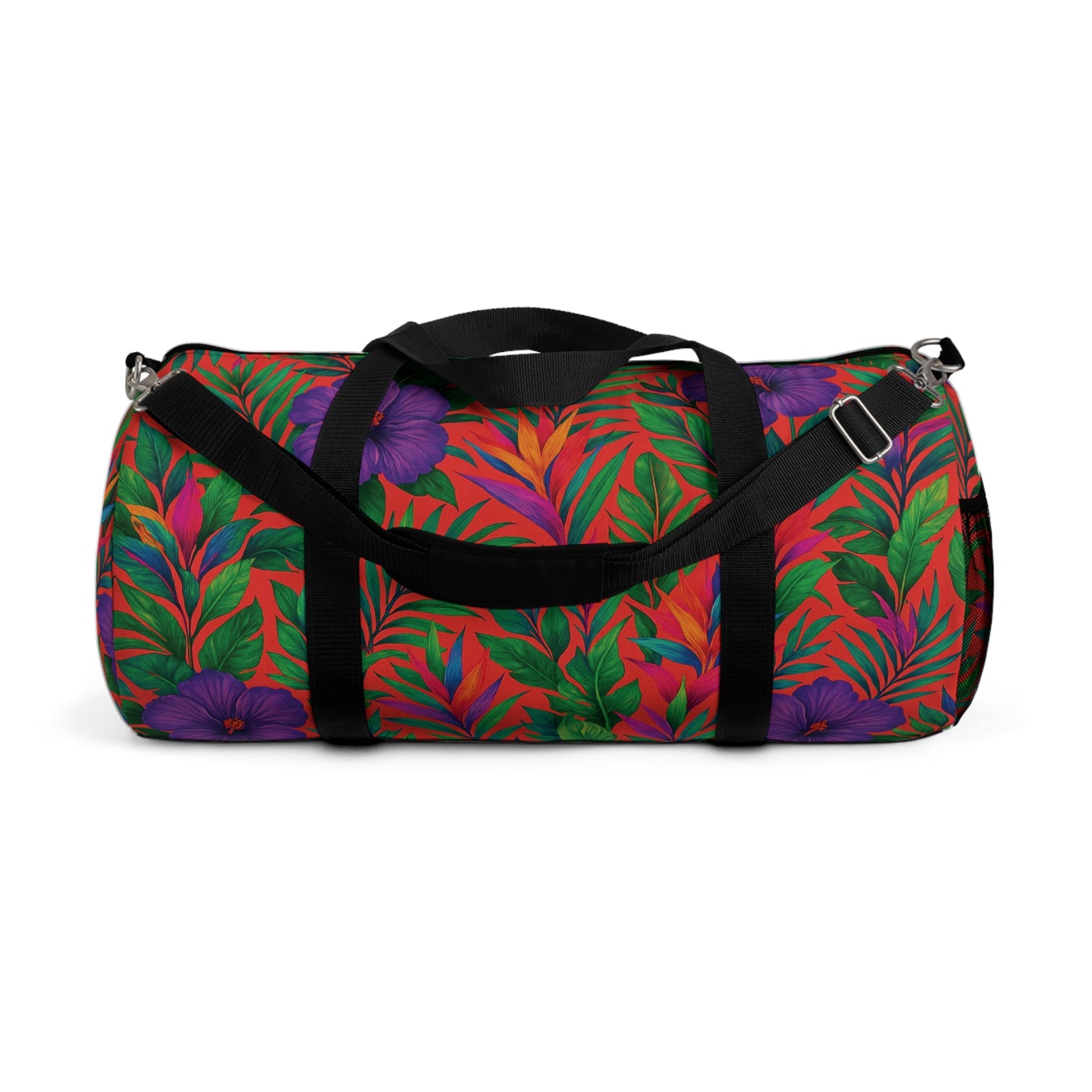 Tropical Rainforest Duffel Bag - Perfect for Travel and Gym / Midnight Flowers Coral