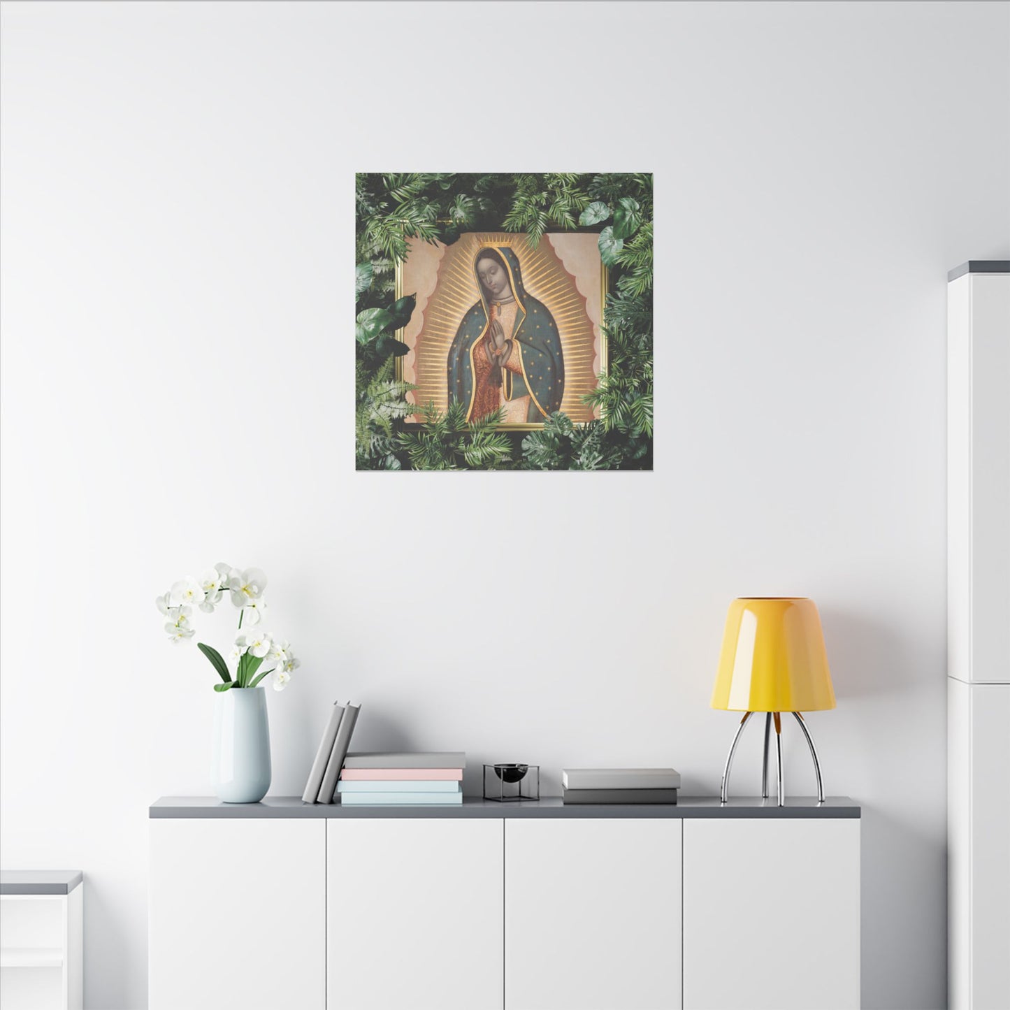 "Tropical Our Lady of Guadalupe" Religious Canvas Artwork - Stretched Canvas Print / Virgin Mary