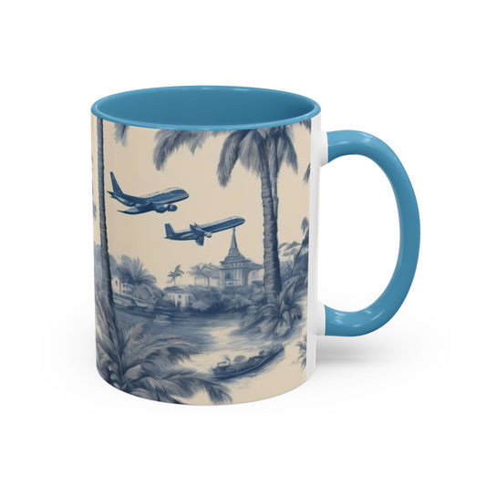 Accent Coffee Mug (11, 15oz), Tropical Travel Toile, Various Colors