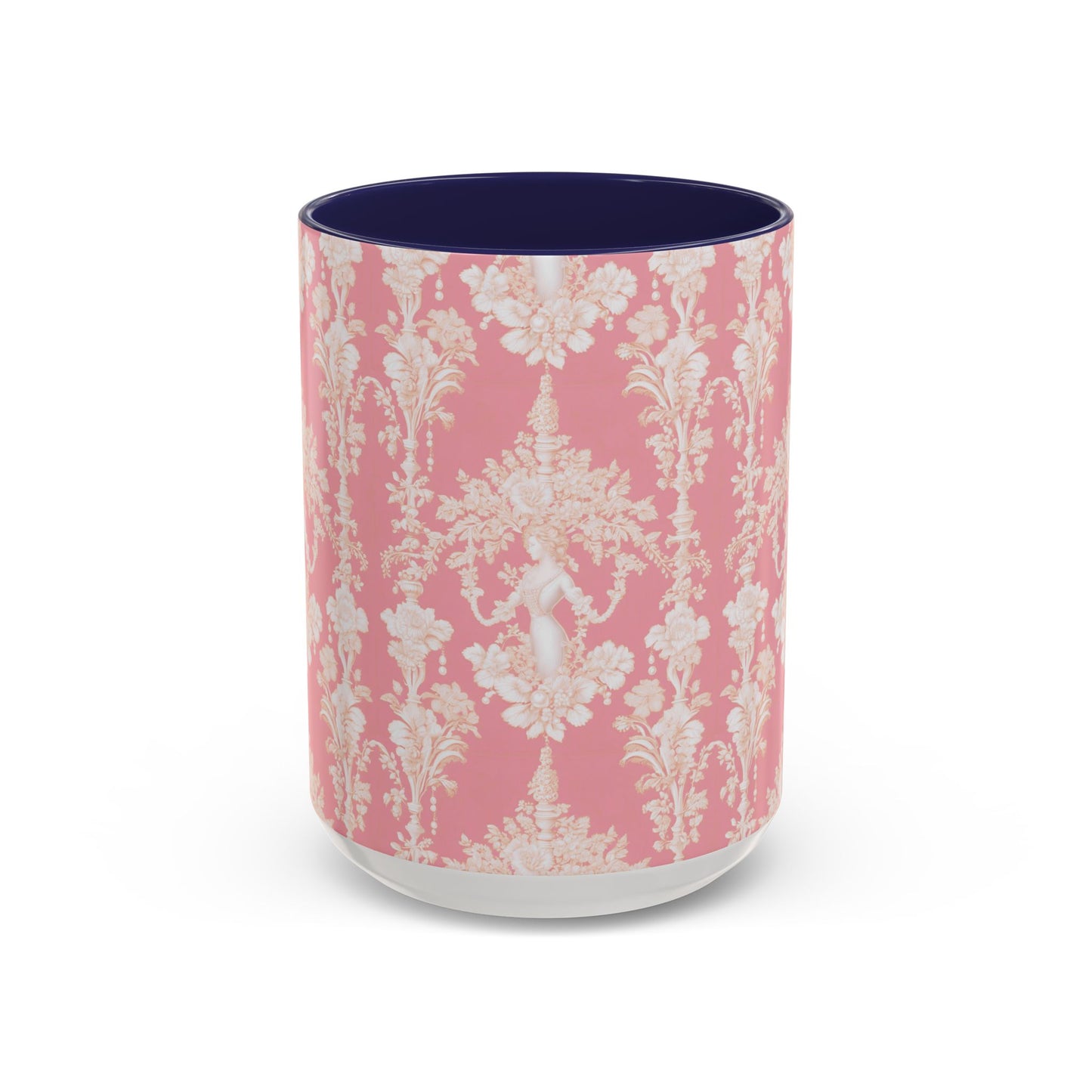 Accent Coffee Mug (11, 15oz), Pearl Lady Toile/Hibiscus Pink Repeat, Various Colors