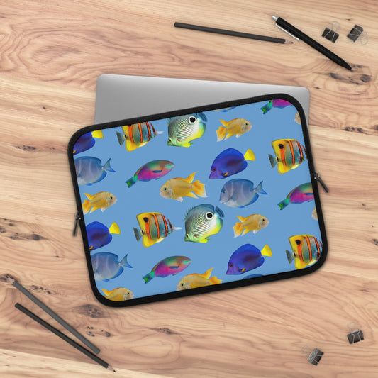 Tropical Laptop Sleeve, 5 Sizes - Perfect for Ocean Lovers & Students / School of Fish, Light Blue