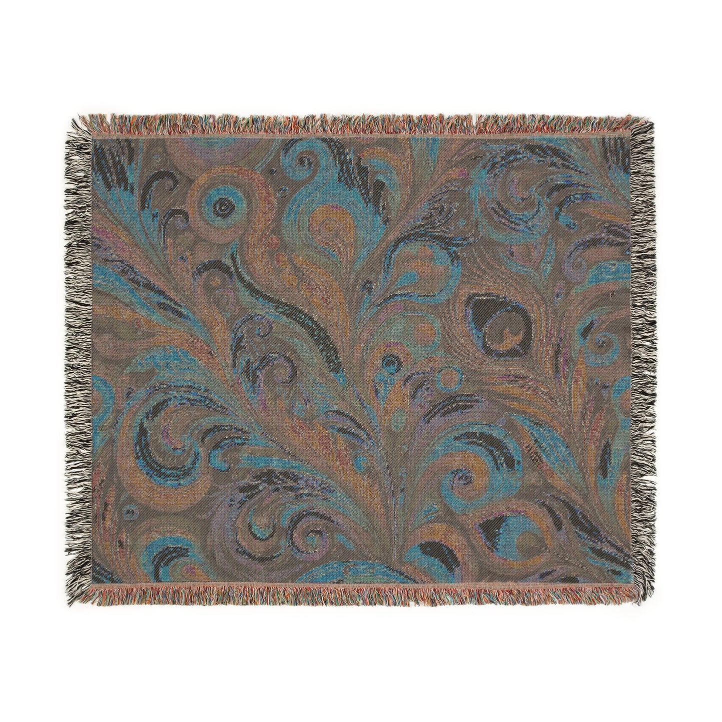 Woven Blanket, 3 Sizes - Tropical Home Decor / Peacock Feather Currents