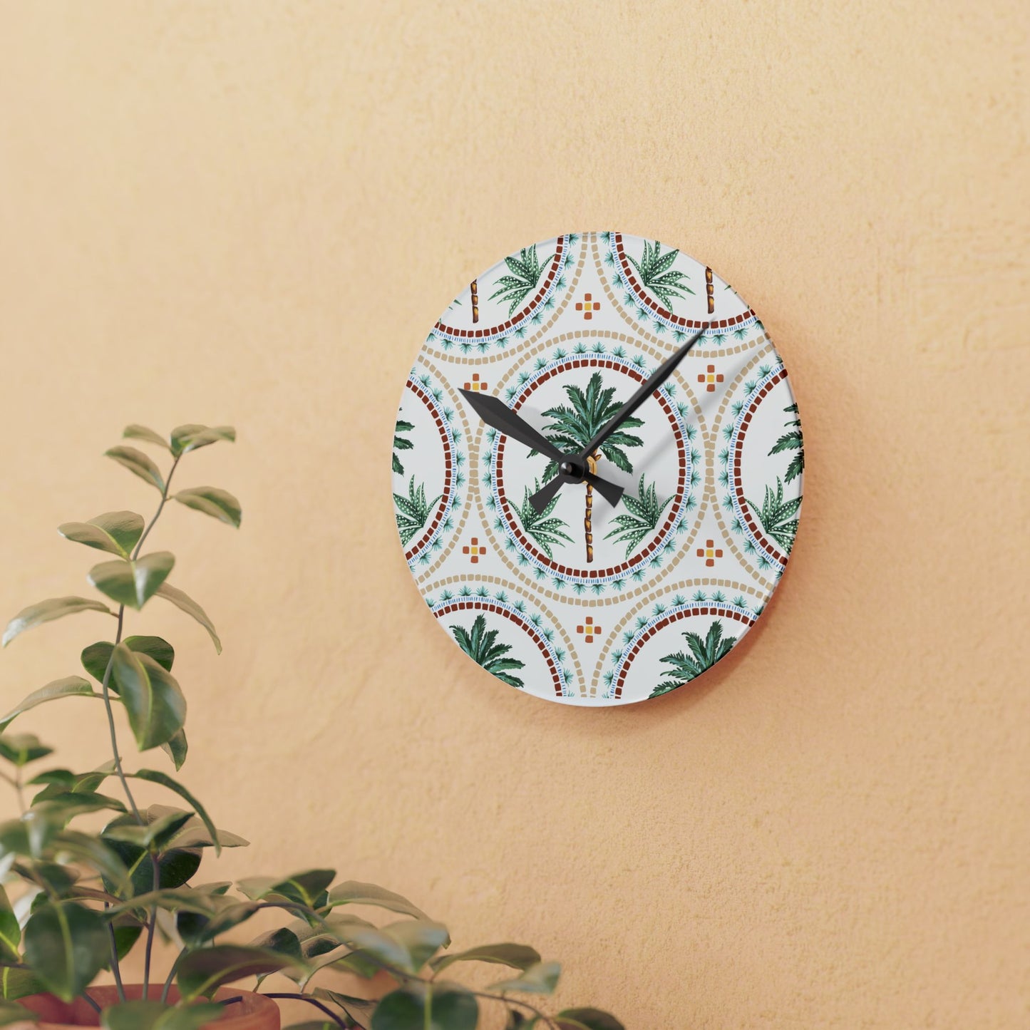 Acrylic Wall Clock, Mosaic Palm Tree