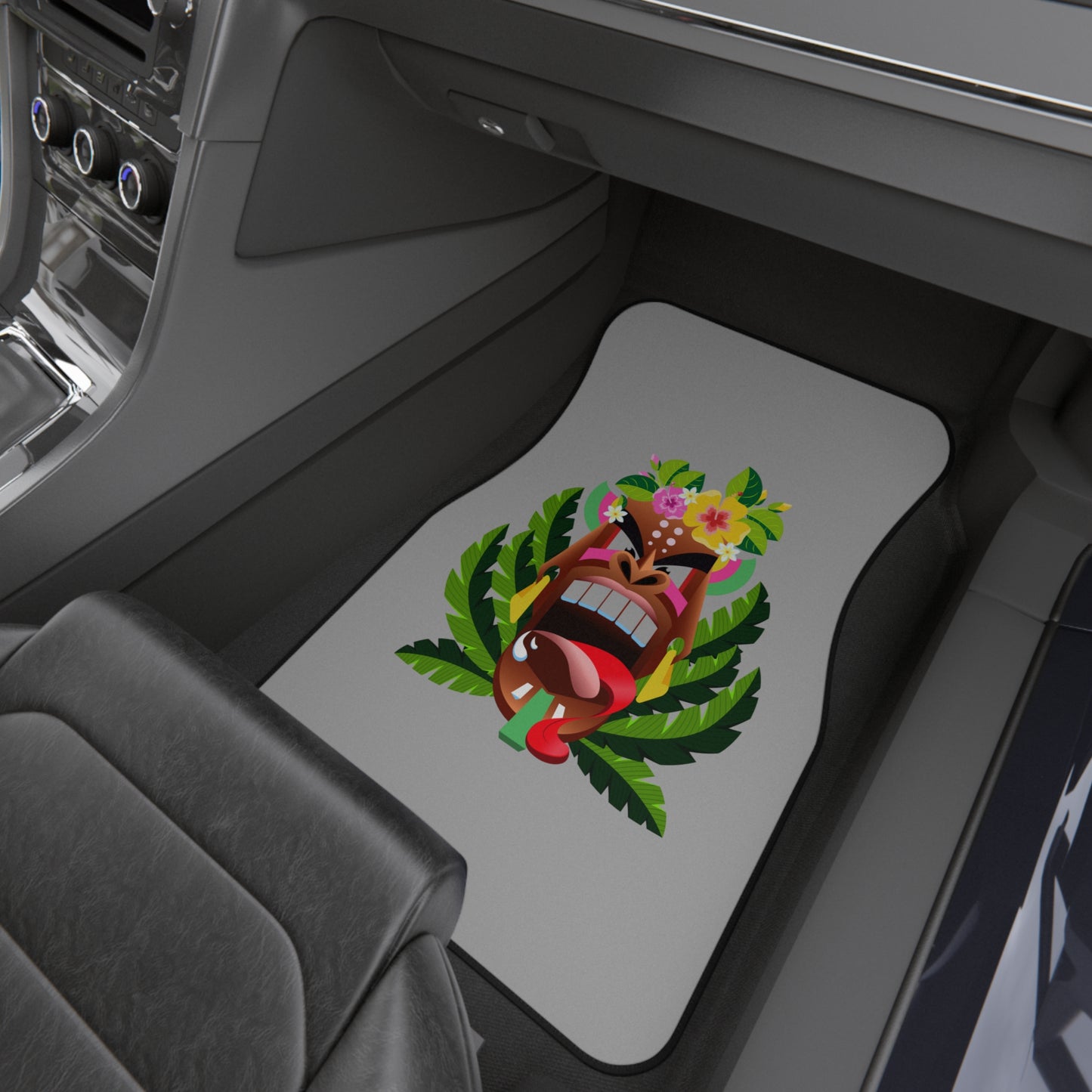 Tropical Tiki Boss Alelo Car Floor Mats - SET of 2, light gray