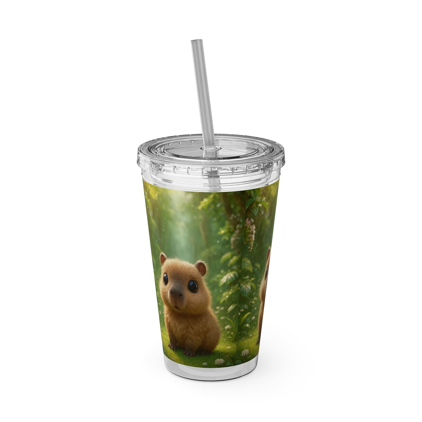 Tropical Tumbler with Straw | 16oz Colorful Travel Cup / Baby Cabybara
