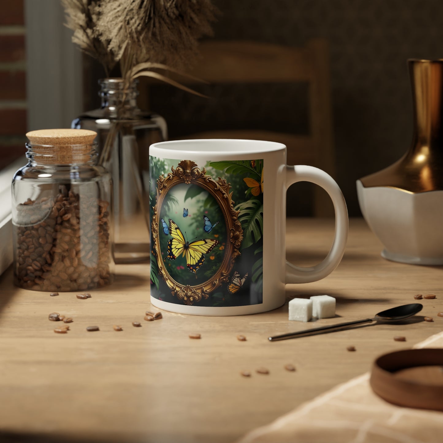 Jumbo Mug, 20oz, Framed Butterfly Party | Tropical Coffee Cup