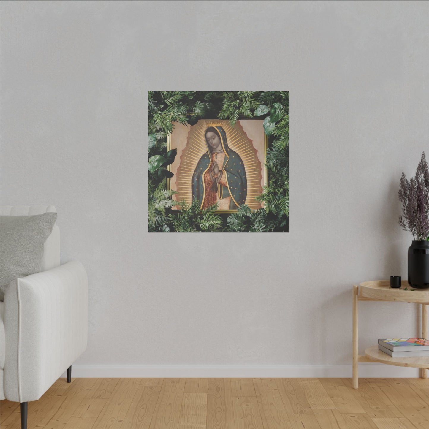 "Tropical Our Lady of Guadalupe" Religious Canvas Artwork - Stretched Canvas Print / Virgin Mary