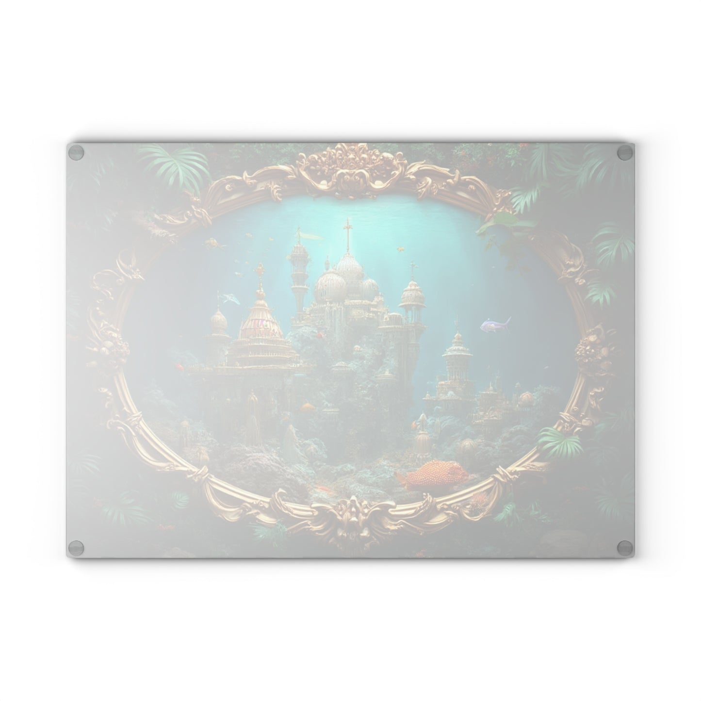 Glass Cutting Board, 2 sizes - Mermaid Palace, Aegean Sea