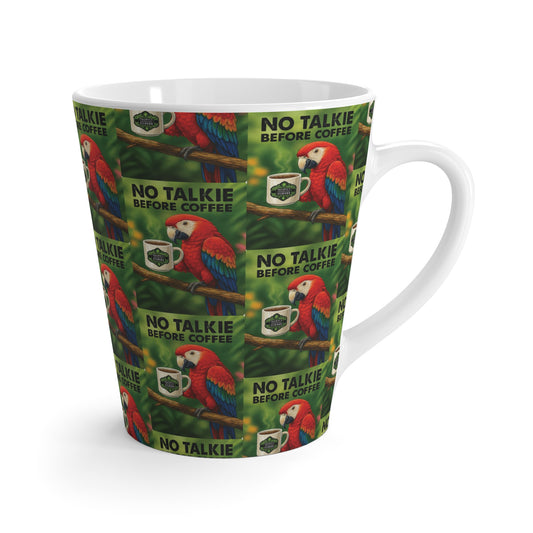 Latte White Mug - No Talkie Before Coffee Parrot, Mini Repeat