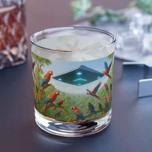UFO and Macaws Rocks Glass - 10oz Colorful Island Design