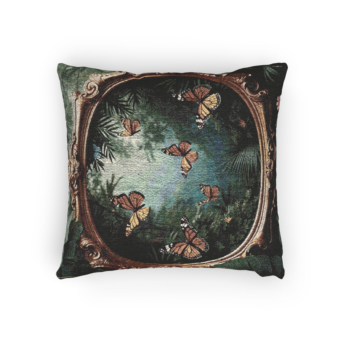 Woven Pillow, 17"W x 18"L - Framed Monarch Gathering