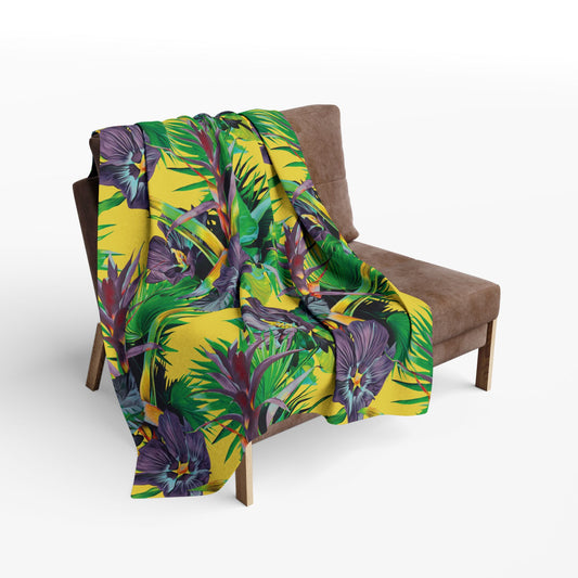 Yellow Plant Palooza Fleece Blanket - Colorful Tropical Botanical Design