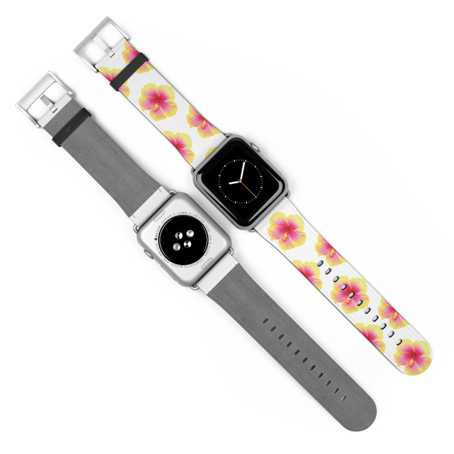 Apple Watch Band - REAL Yellow/Orange Hibiscus Flower, White