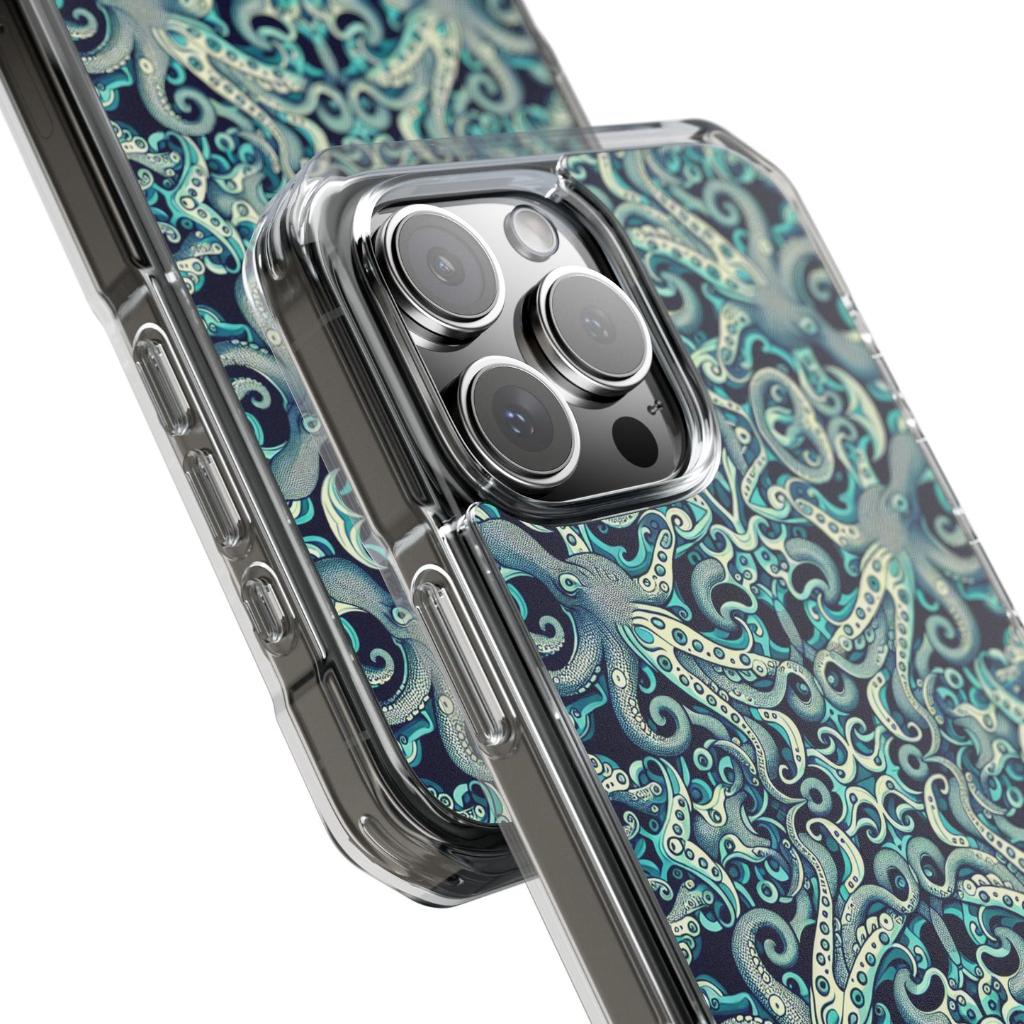 Twisted Aqua Octopus Magnetic Clear Phone Case, Many Models