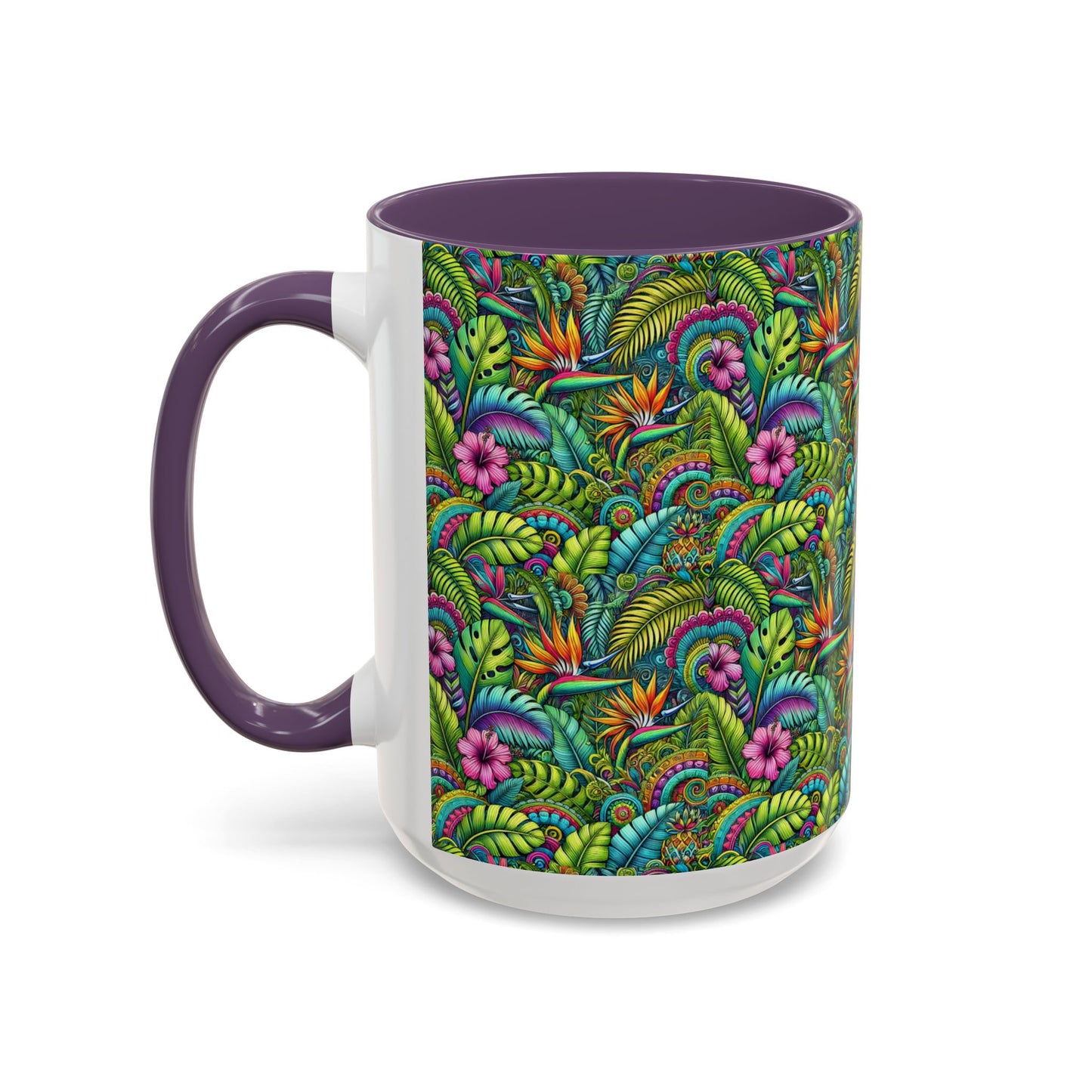 Accent Color Coffee Mug (11, 15oz), Rainforest Blooms, Various Colors
