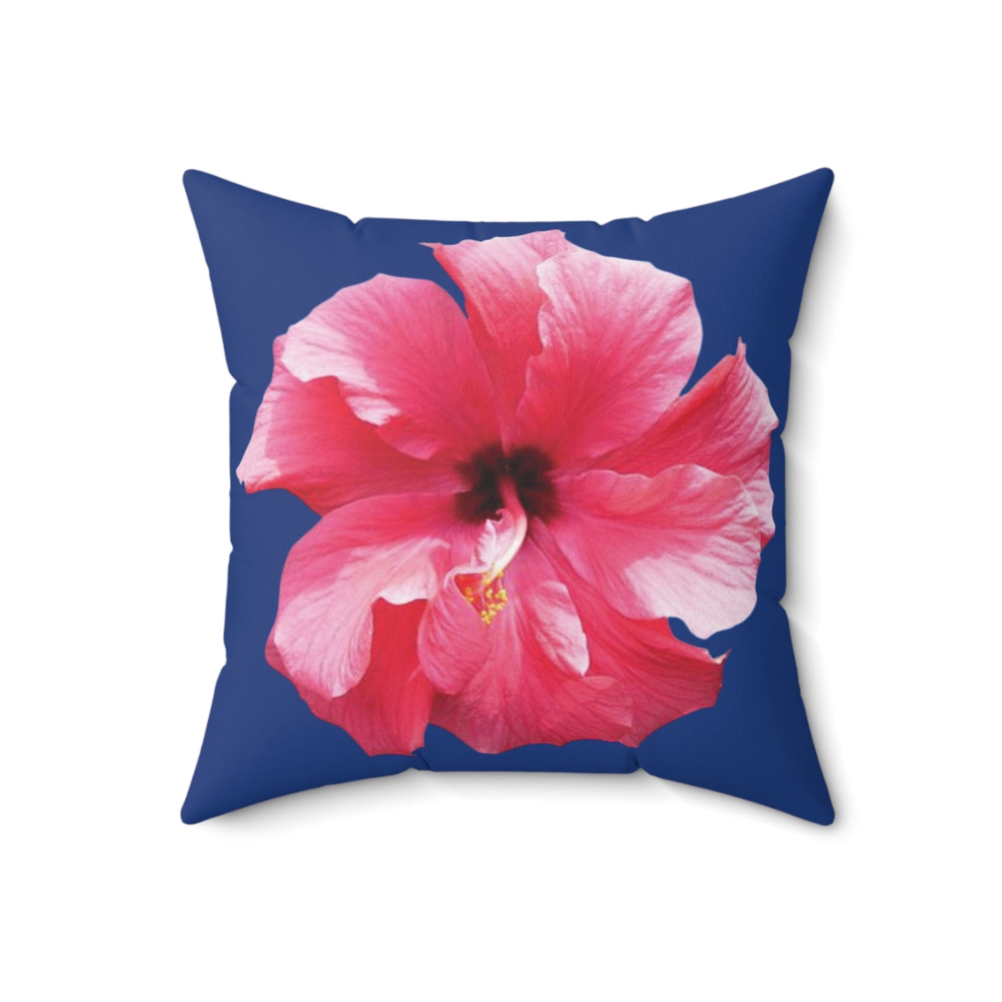 Decorative Pillow - Accent Cushion, 4 Sizes / Photo Pink Hibiscus, Navy Blue