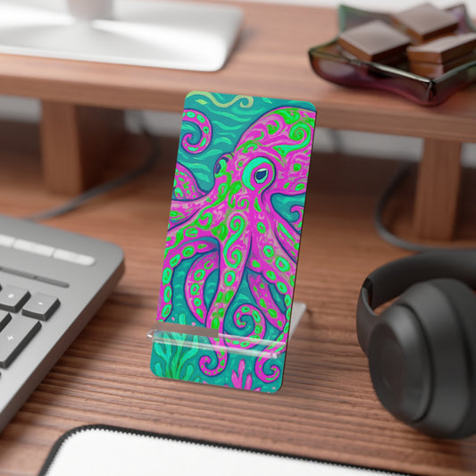 Stylish Smartphone Display Stand with Octopus Artwork - Kraken Joe/Purple