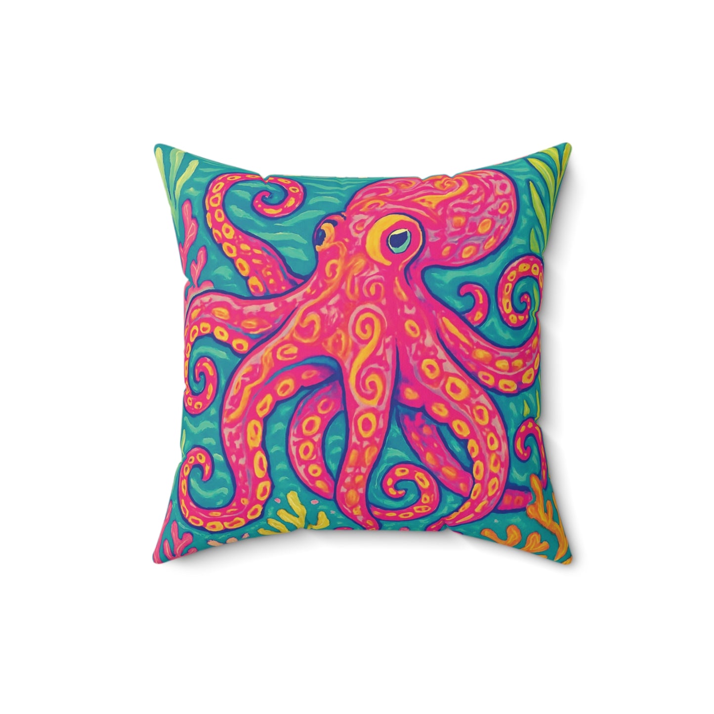 Decorative Pillow - Accent Cushion, 4 Sizes / Octopus Kraken Joe, Red