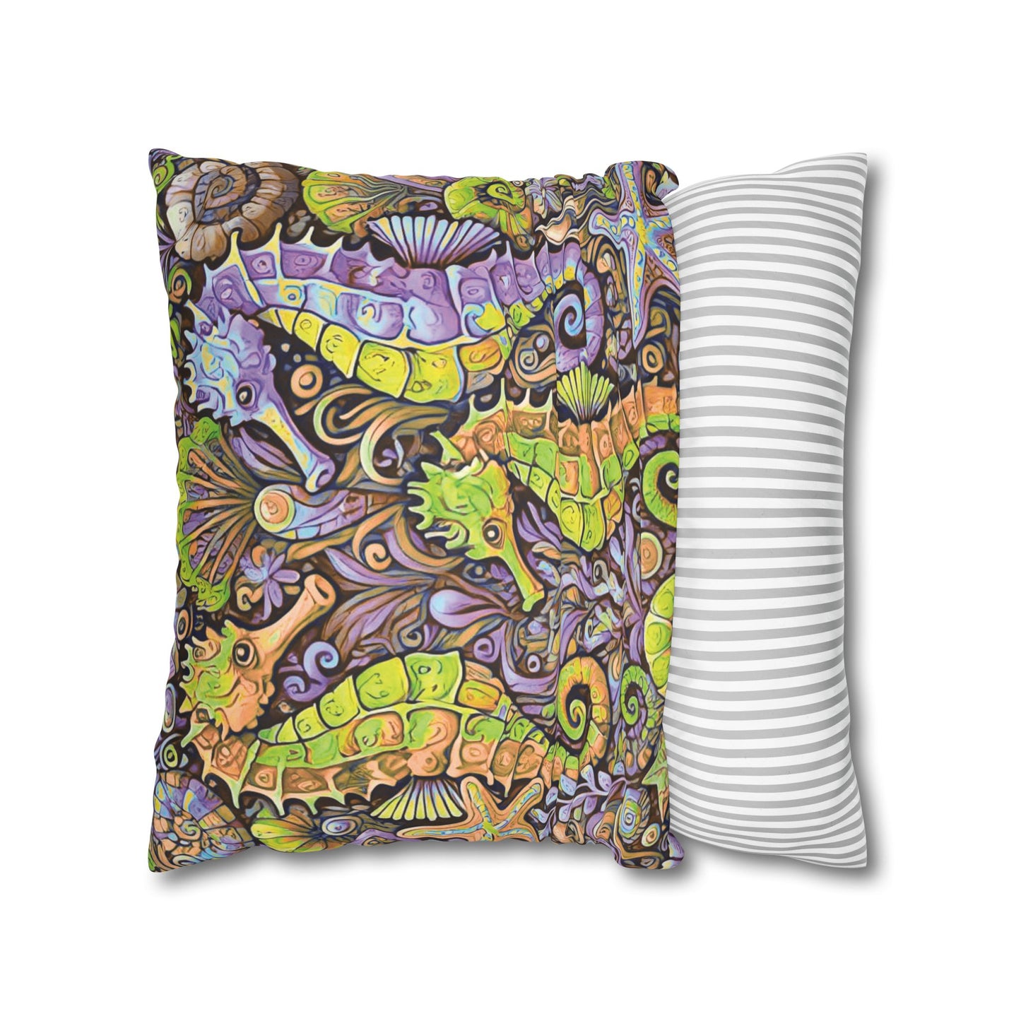 Faux Suede Square Pillowcase - Seahorse Trio, Purple