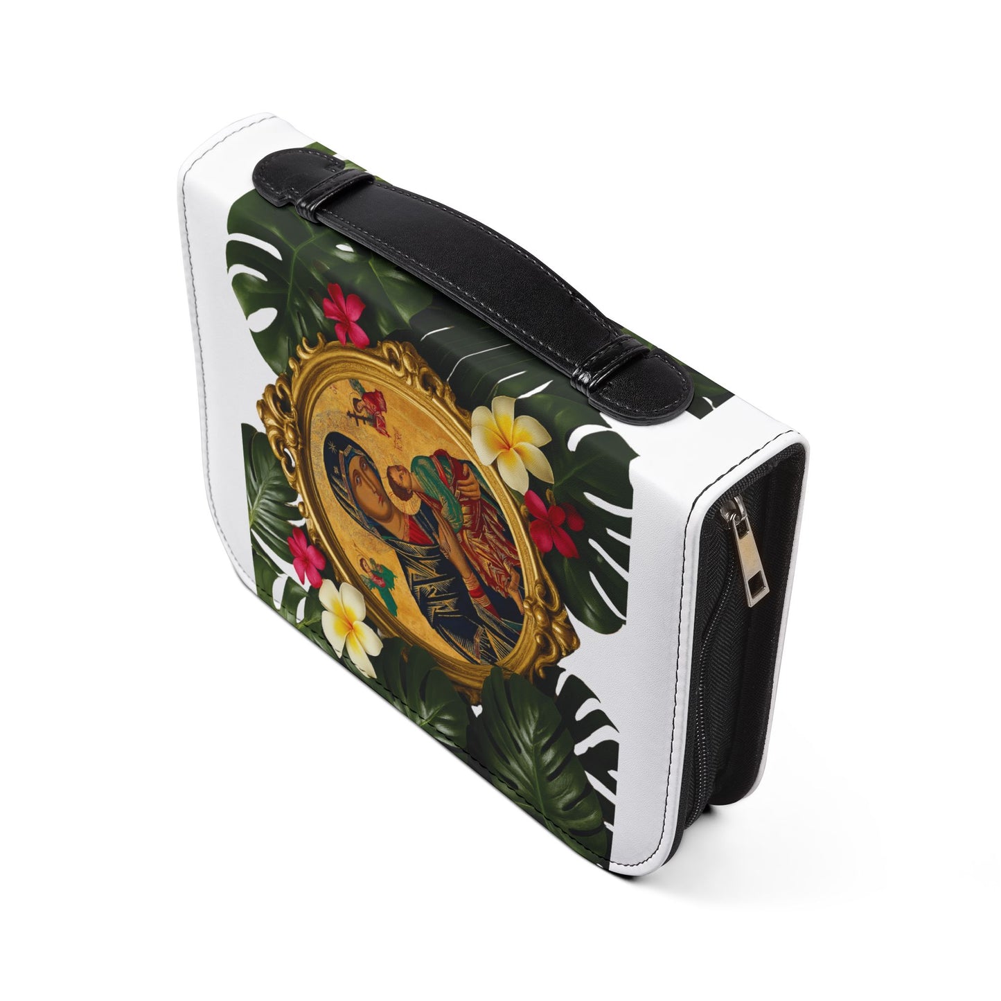 Tropical Bible Cover, Our Lady of Perpetual Help, Green / Floral Bible Protector, Christian Church Accessories