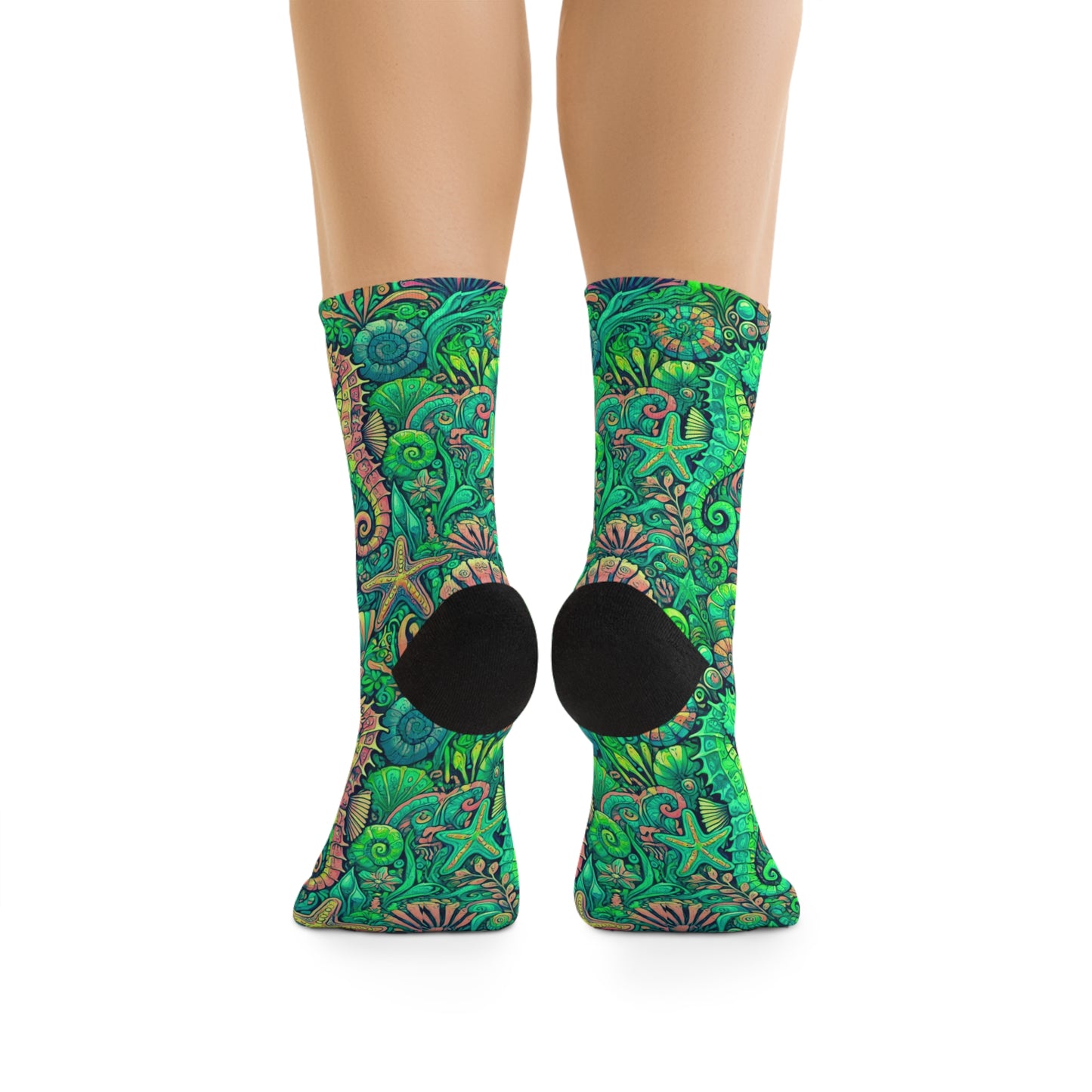 Recycled Poly Socks, Seahorses/Hot Lime