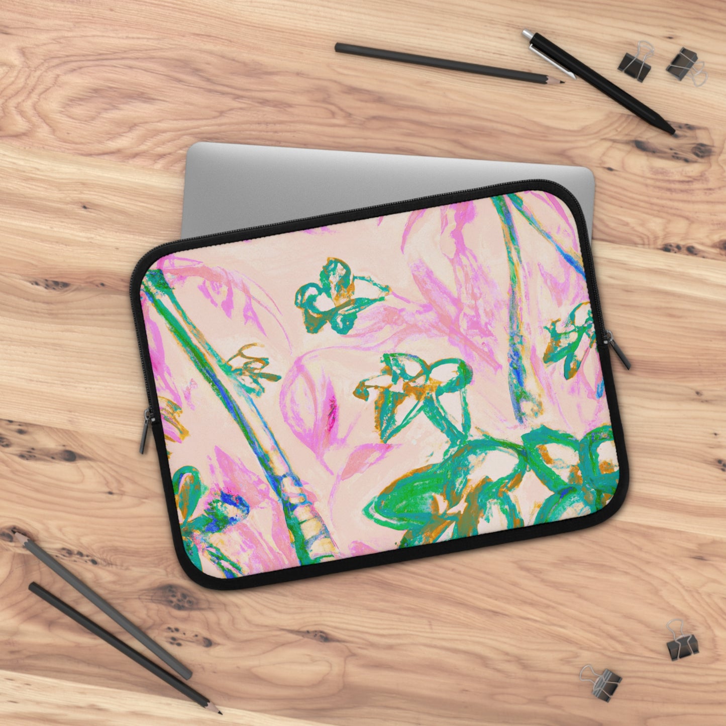 Tropical Laptop Sleeve, 5 Sizes - Perfect for Beach Lovers & Students / Tropical Doodles, Pink
