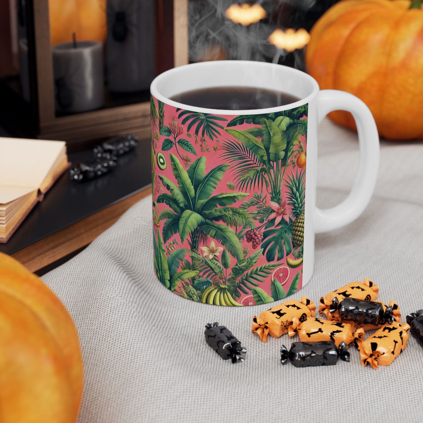 Ceramic White Mug - 11oz & 15oz, More Tropical Fruit, Coral