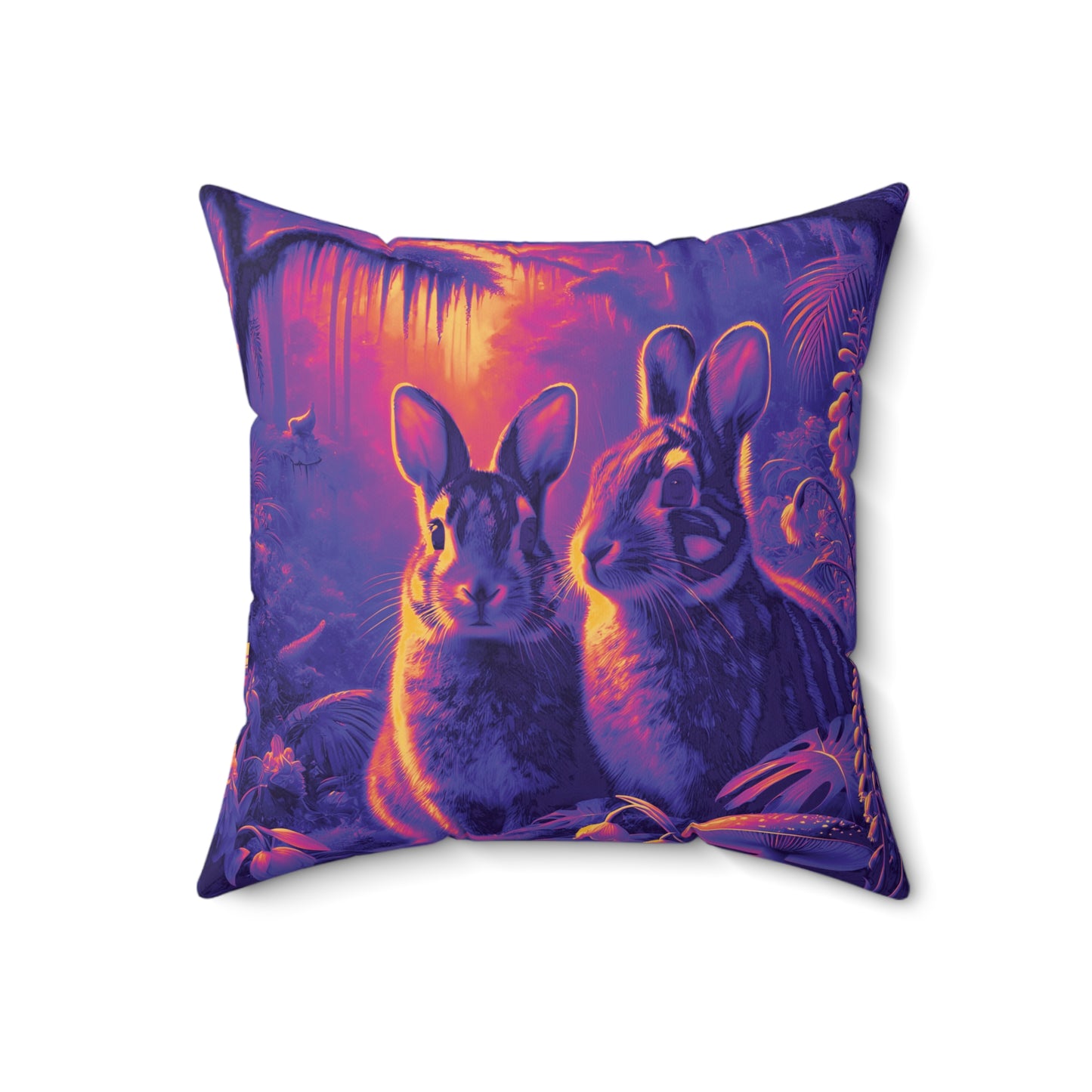 Decorative Pillow - Accent Cushion, 4 Sizes /Tropical Sumatran Rabbits/Purple Pop