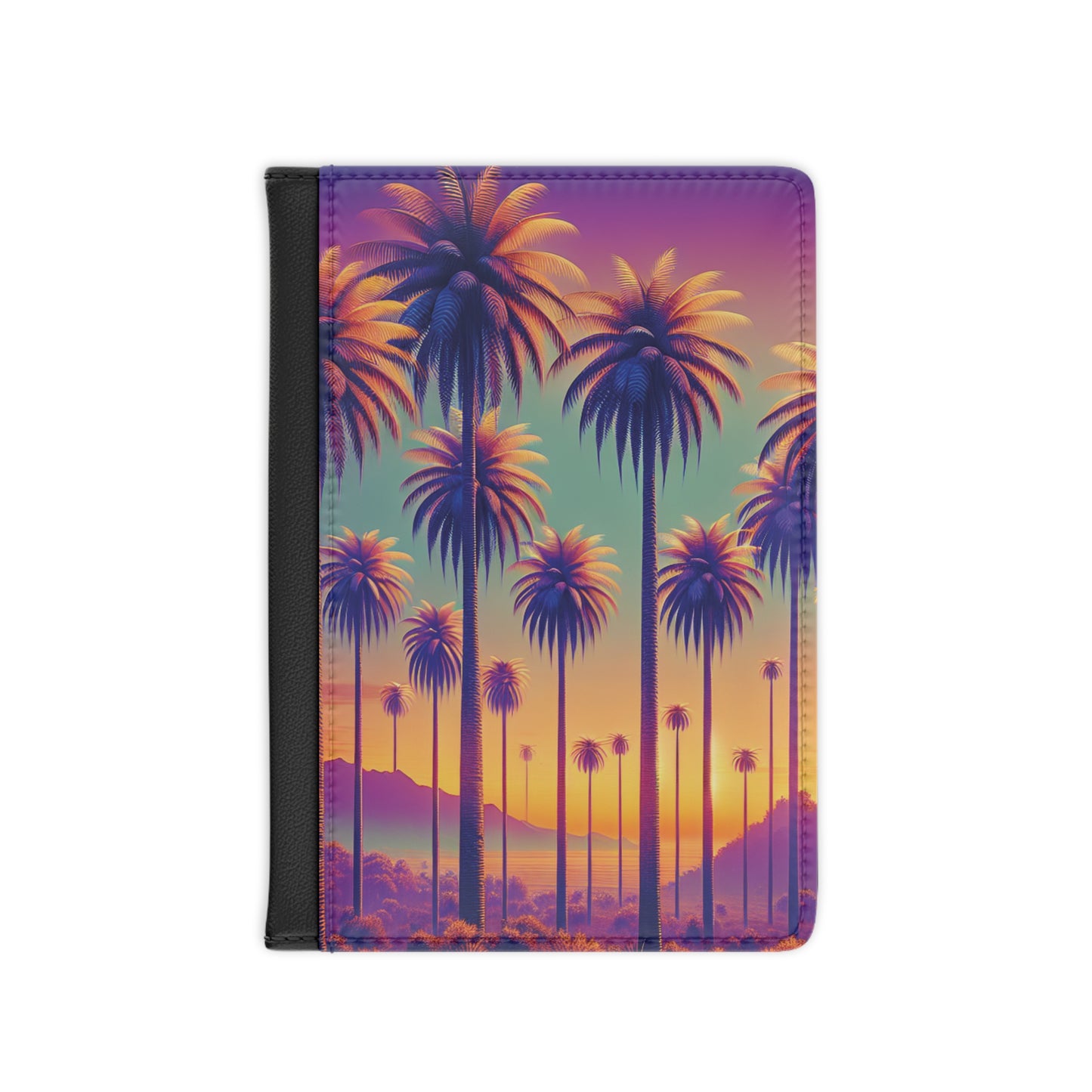 Tropical Passport Cover, Faux Leather - RFID blocking for travel security / Sunset Palms