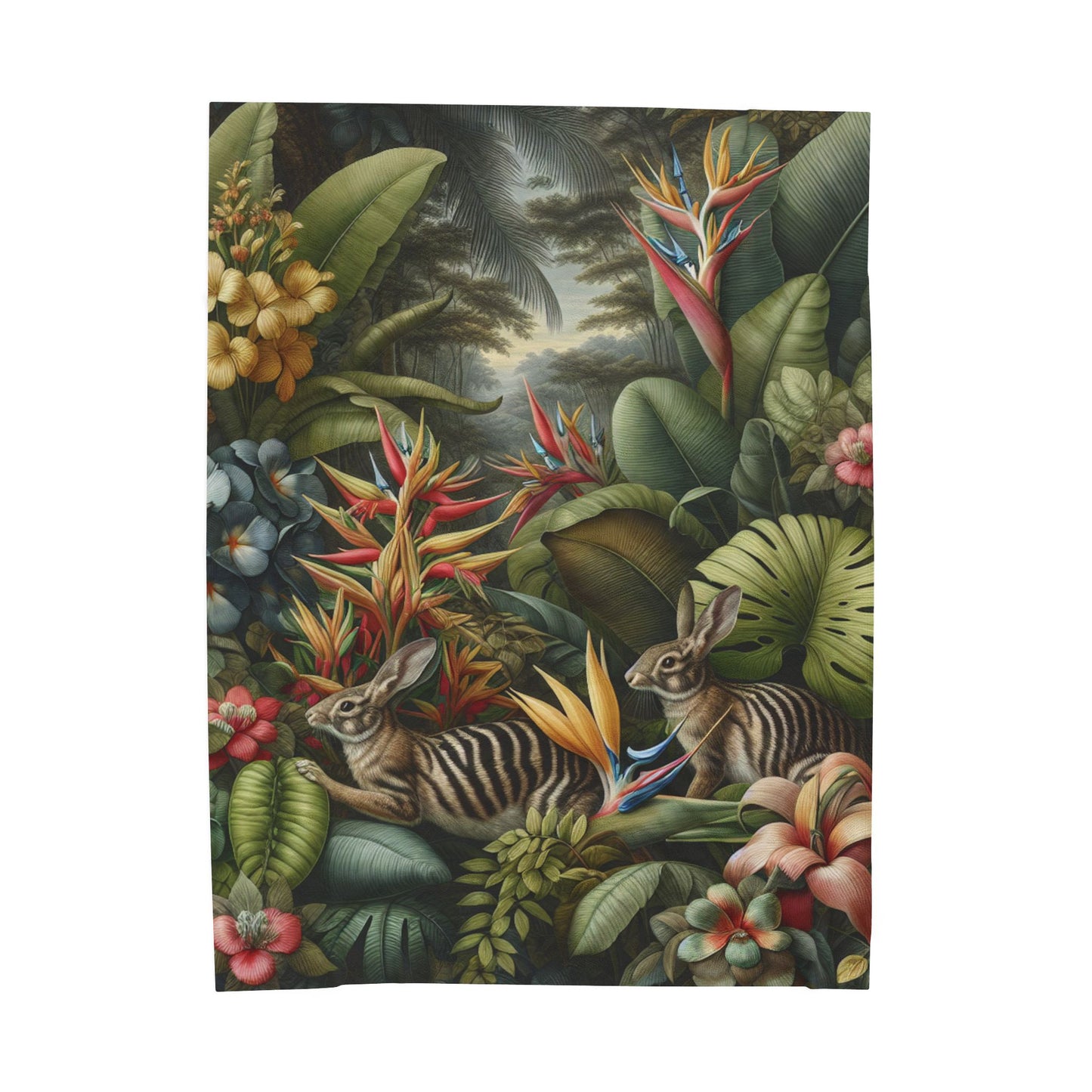 Rainforest Rabbit Outing Velveteen Plush Blanket - Cozy Home Decor for Rabbit Lovers