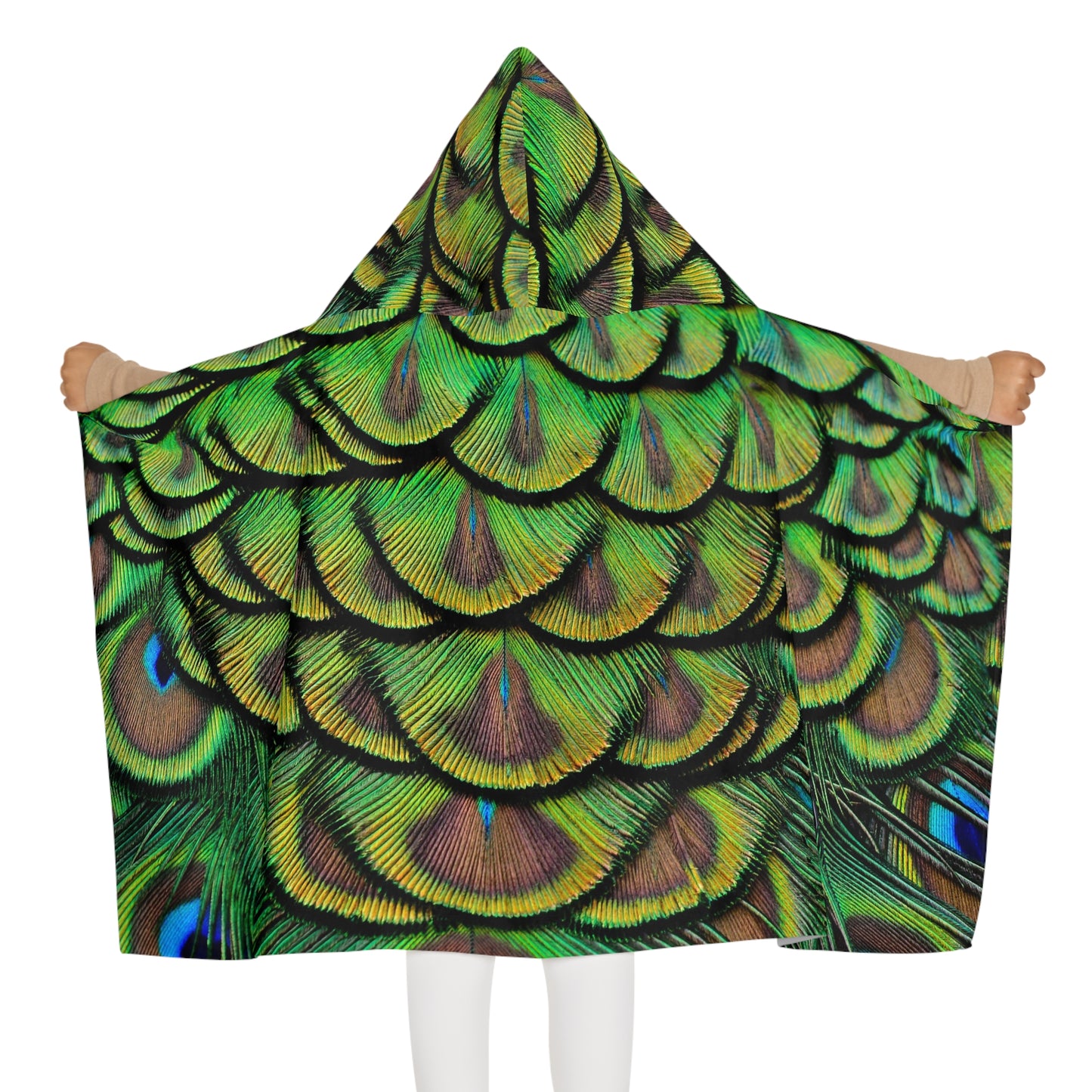 Tropical Kids Hooded Towel - Fun Design for Beach & Bath / Majestic Peacock Feathers