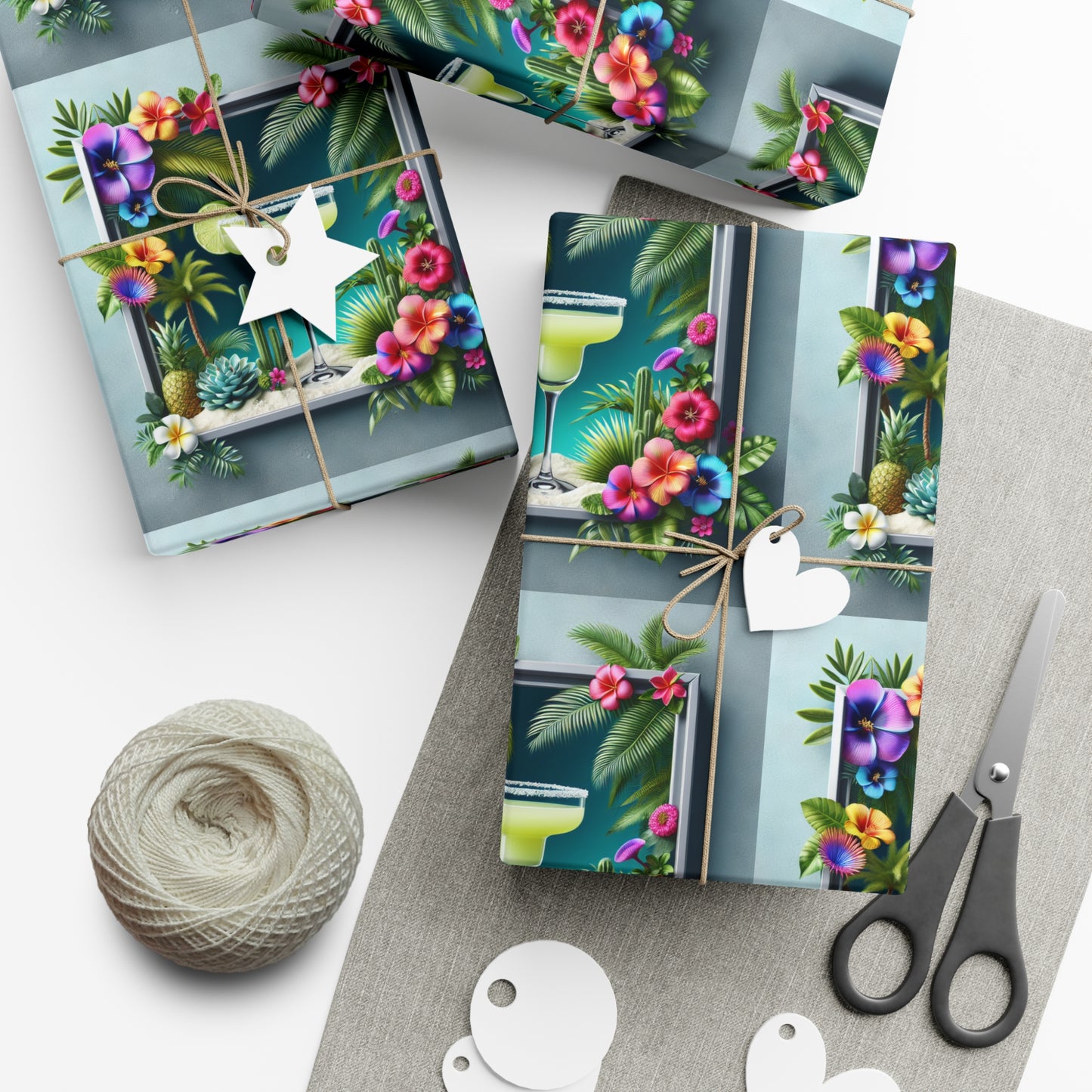 Wrapping Paper - Tropical Gift Wrap for All Occasions / 3 Sizes, 2 Finishes / Tropical Margarita