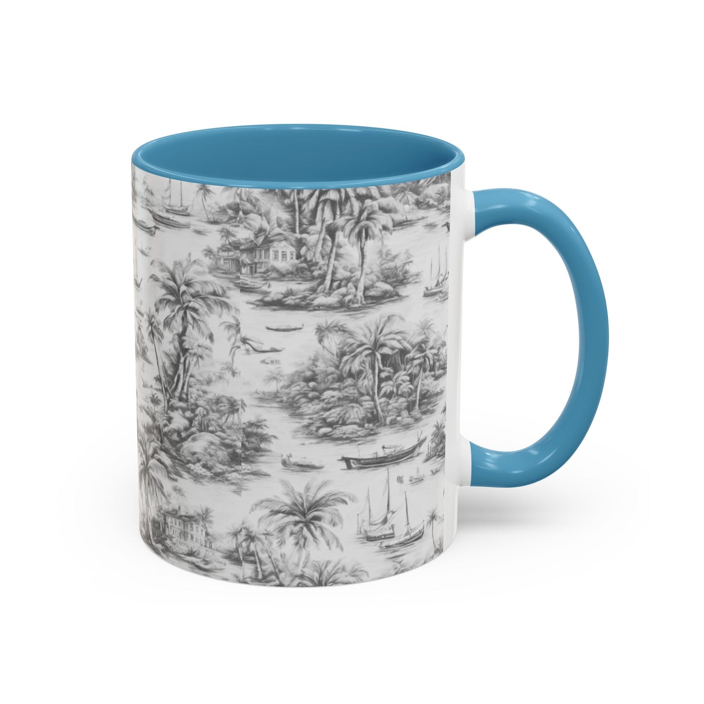 Accent Coffee Mug (11, 15oz), 8 Colors - Tropical Toile #1, soft black