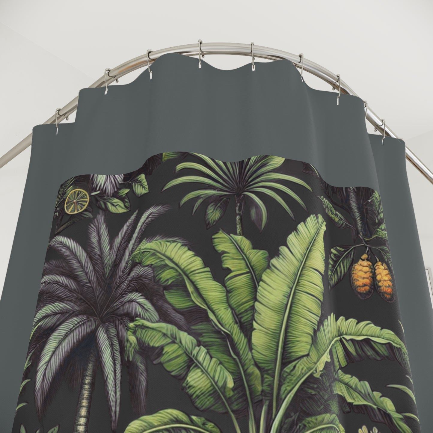 Palm Tree Shower Curtain - Ocean Bathroom Decor / Tropical Fruit, Dark Grey