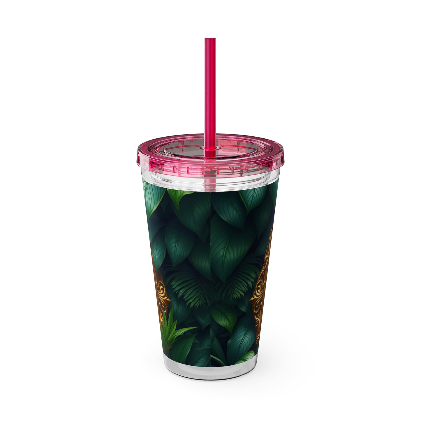 Tropical Tumbler with Straw | 16oz Colorful Travel Cup / Framed Orangutan Apes