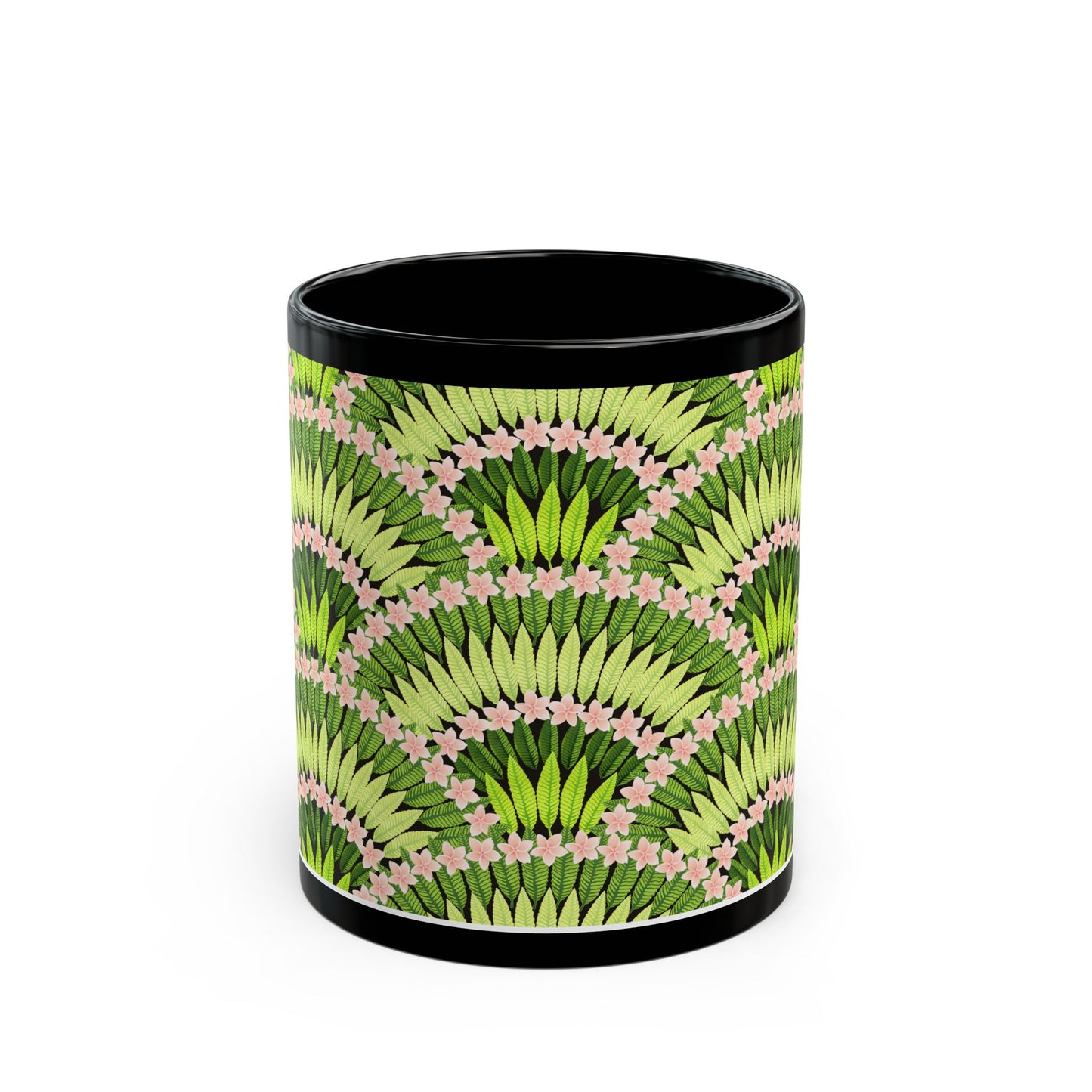 Lime Plumeria and Palms Black Coffee Mug