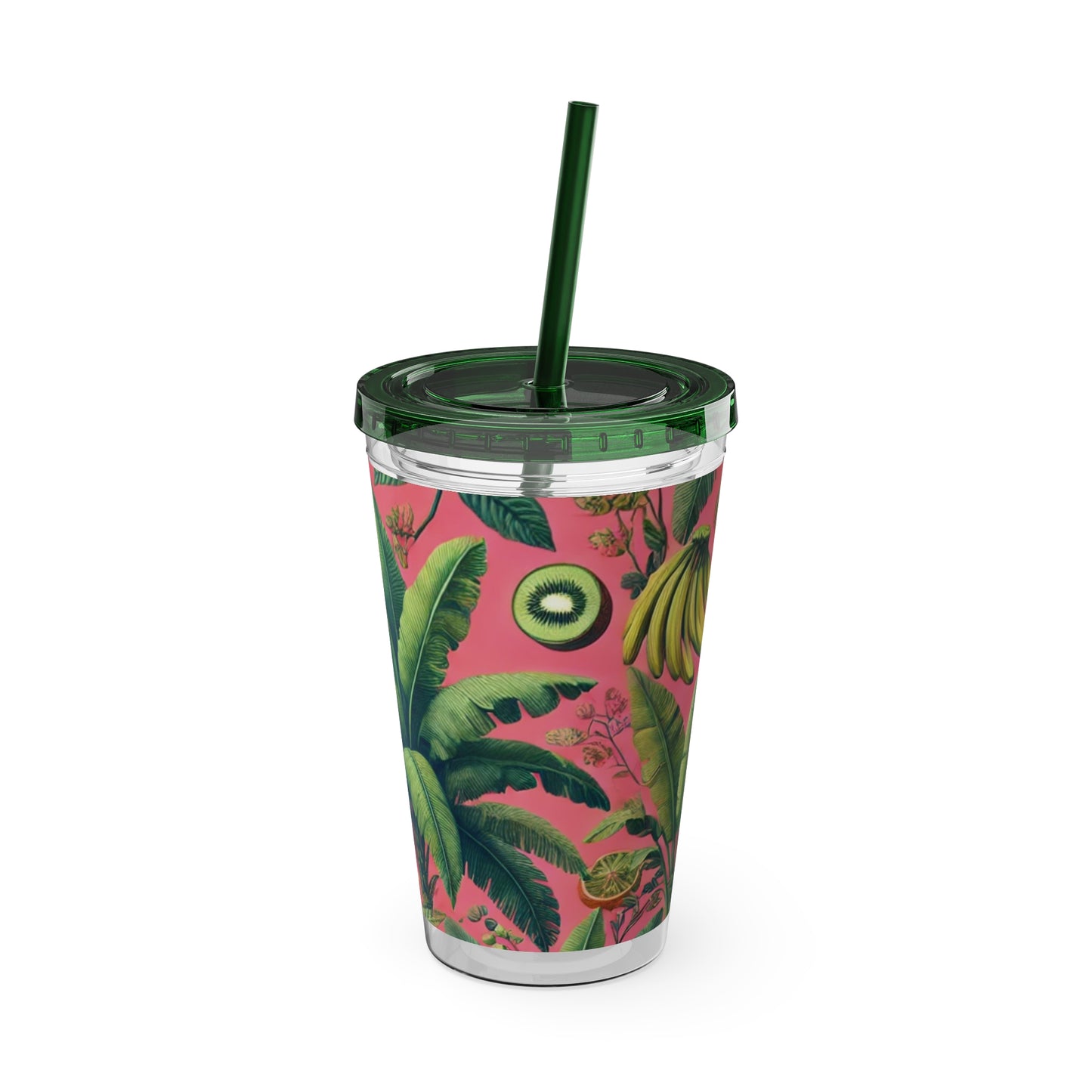 Tropical Tumbler with Straw | 16oz Colorful Travel Cup / More Tropical Fruit, Coral