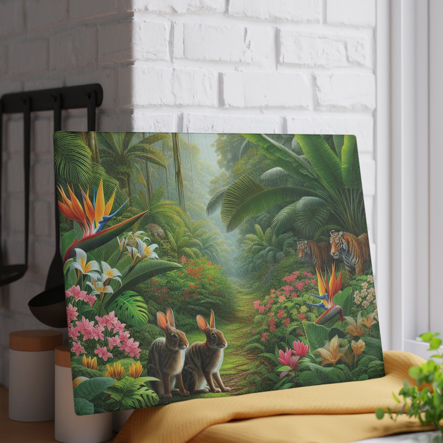 Glass Cutting Board, 2 sizes - Hidden Rabbits