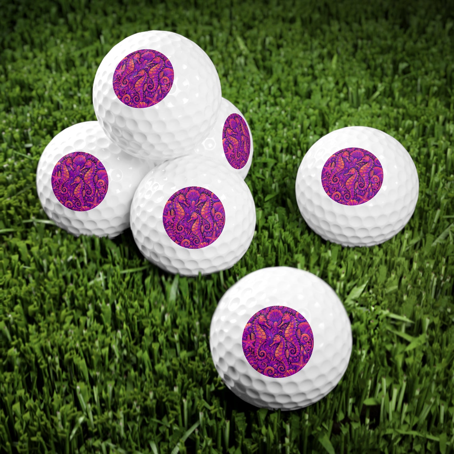 Coastal-Themed Golf Balls, 6pcs - Perfect Gift for Golf Enthusiasts / Seahorse Trio Pop