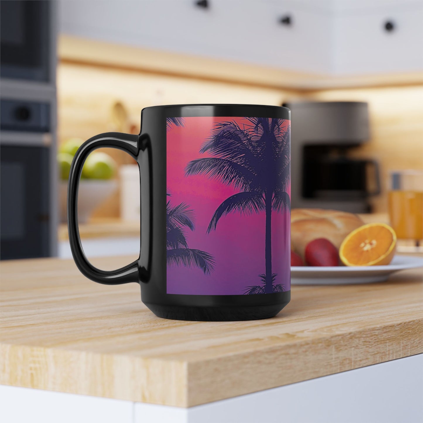 Black Coffee Mug - Palm Glow, Heatwave