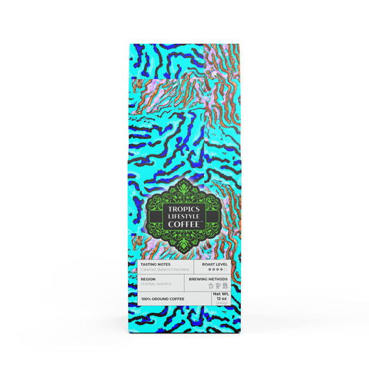 Cocoa Palms Blend™ (Medium-Dark Roast) Specialty Grade Craft Coffee / Wild Coral Reef, Turquoise