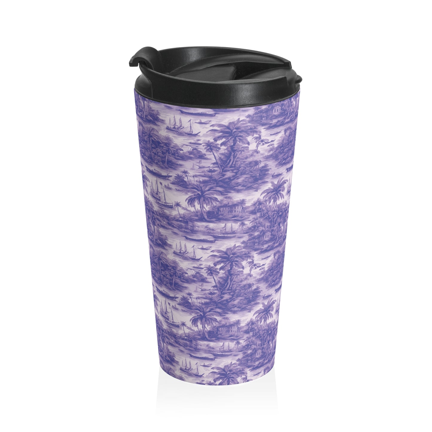 15 oz. Stainless Steel Travel Mug / Tropi Trip Toile Purple