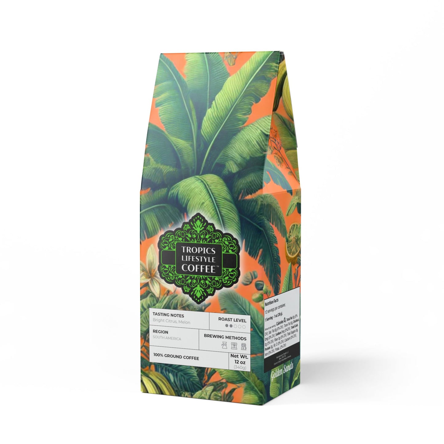 Golden Sands Single Origin™ Coffee (Light-Medium Roast) Specialty Grade, Small Batch / Palms and More Tropical Fruit, Orange