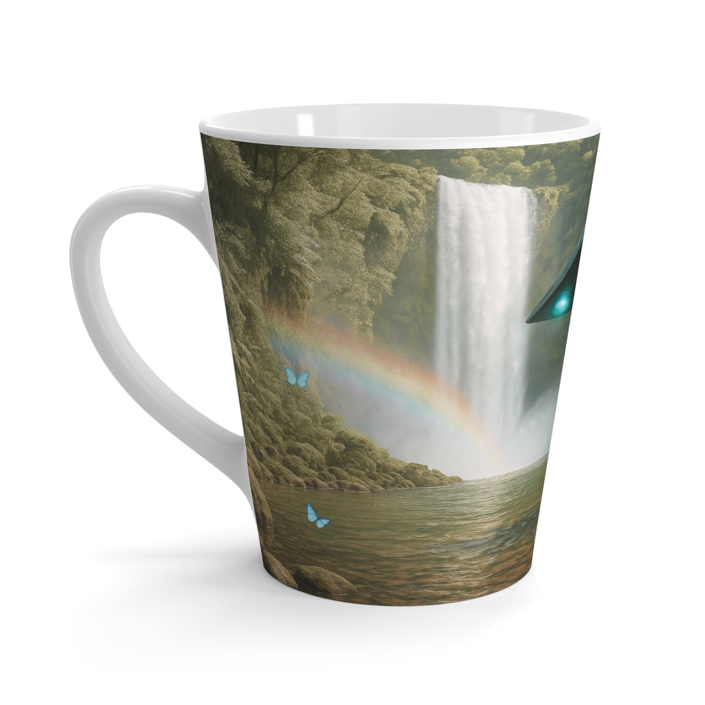 Latte White Mug - UFO and Waterfall